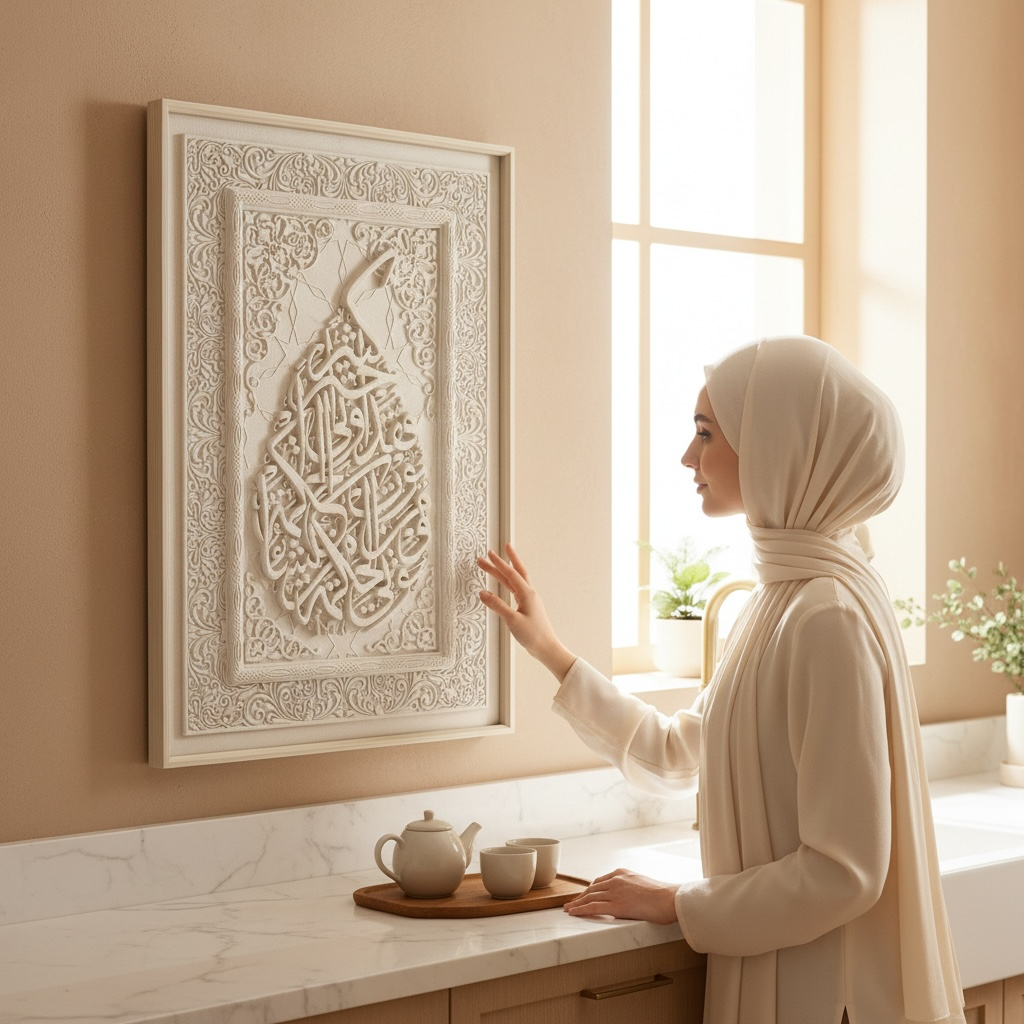 Ahl al-Bayt 3D Islamic Wall Art – Beige Stone Effect Relief | 120cm x 80cm