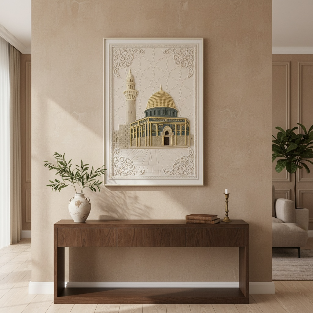 Al-Masjid an-Nabawi 3D Islamic Wall Art – Beige Stone Effect Relief | 120cm x 80cm