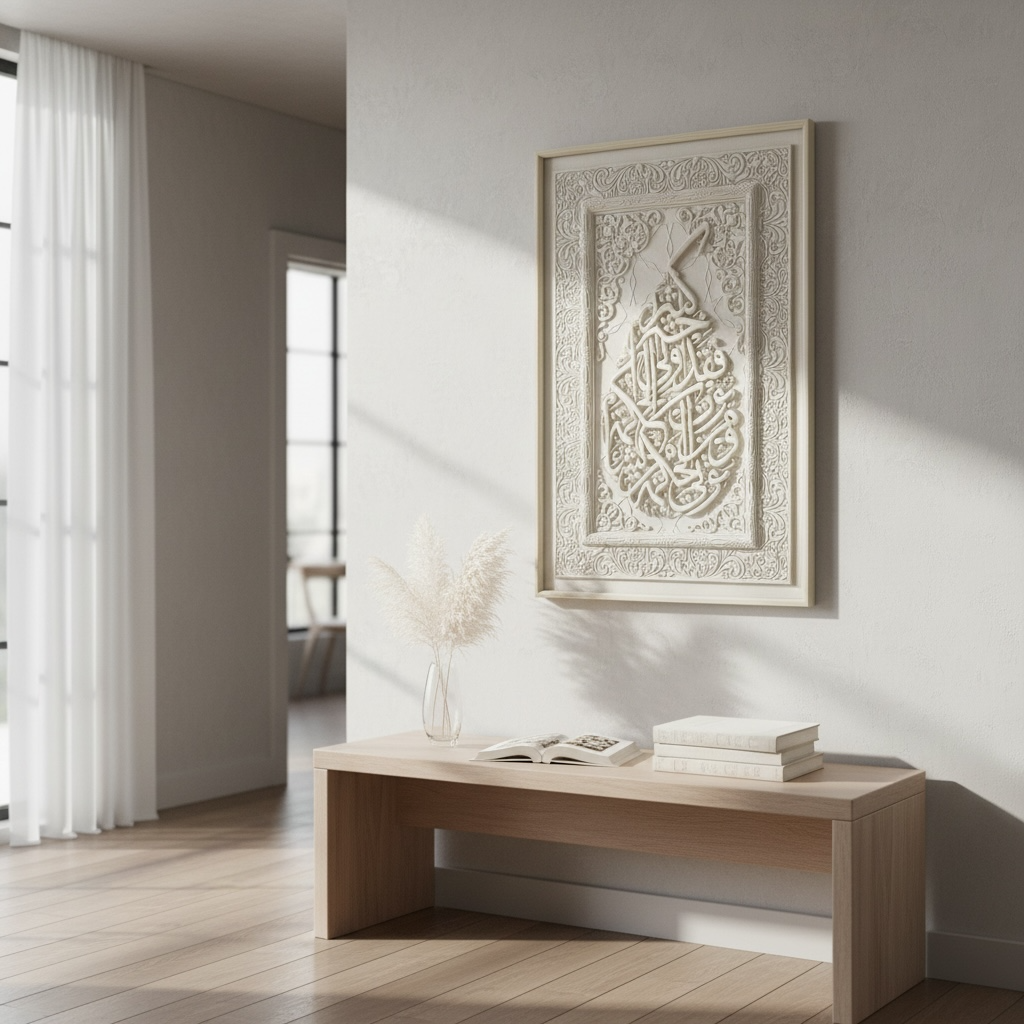 Ahl al-Bayt 3D Islamic Wall Art – Beige Stone Effect Relief | 120cm x 80cm