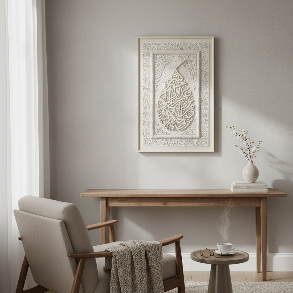 Ahl al-Bayt 3D Islamic Wall Art – Beige Stone Effect Relief | 120cm x 80cm