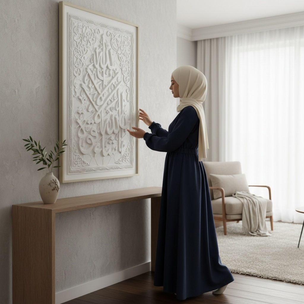 Masha Allah 3D Islamic Wall Art – White Stone Effect Relief | 120cm x 80cm